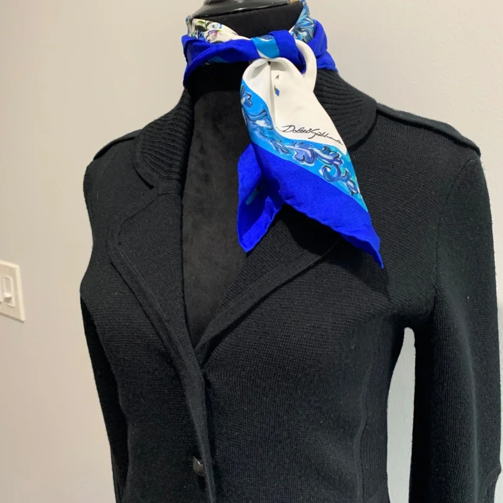 DOLCE & GABBANA Square Silk Scarf Blue white Vase floral flower 50x50 twilly D&G